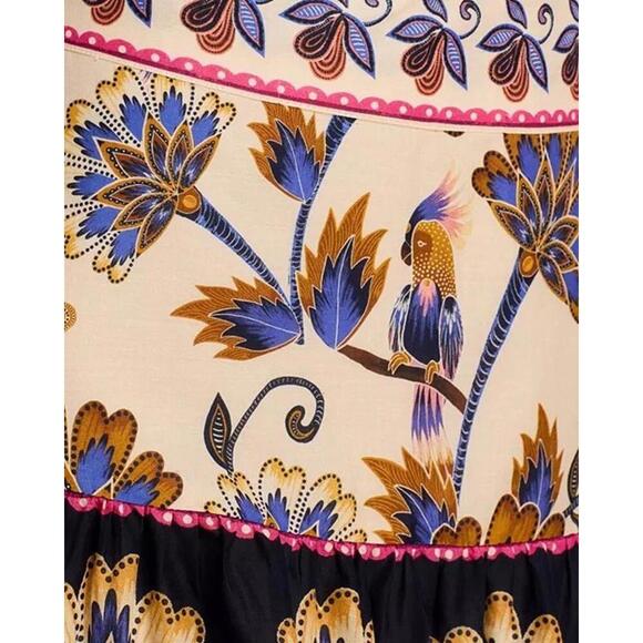 Farm Rio Ainika Floral Double Tiered A-Line Mini Skirt Women's Size L Cream - Picture 5 of 5